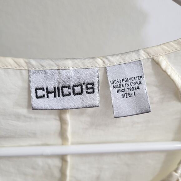 Chico's Cream  Sleeveless Top Size Medium 8 Chicos 1 Pleated Front Blouse - Picture 3 of 13